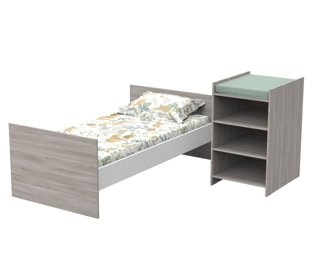 Lit combiné évolutif en décor bois avec commode à langer étagère - Maisons du Monde