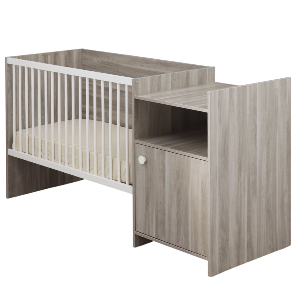 Lit+bebe+combine+evolutif+en+decor+bois+avec+commode+à+langer+1+porte