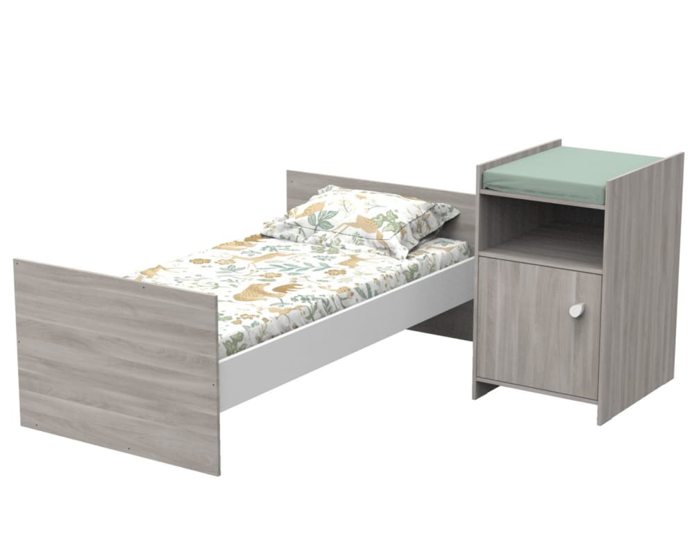 Lit combiné évolutif en décor bois avec commode à langer 1 porte - Maisons du Monde