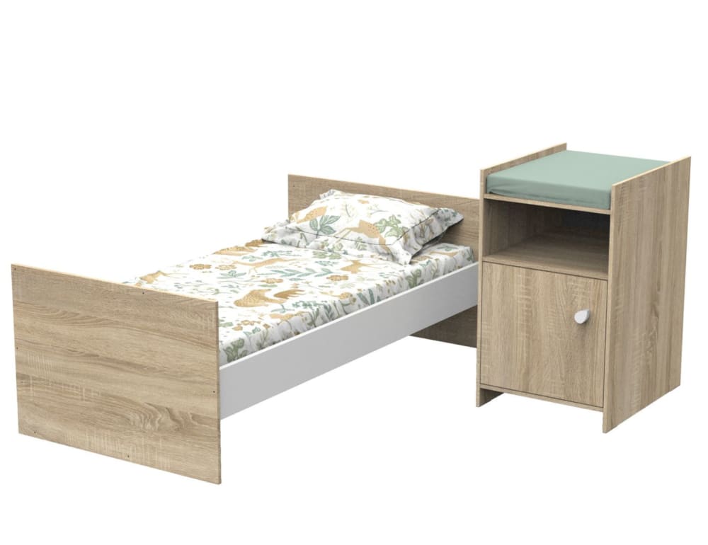 Lit combiné évolutif en décor bois avec commode à langer 1 porte - Maisons du Monde