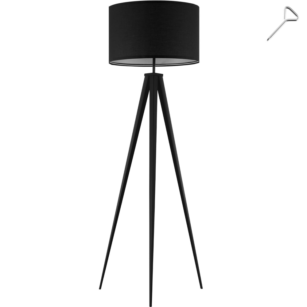 Lampadaire abat-jour en tissu et trépied patins doux pour le sol noir