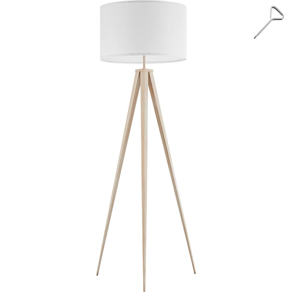 Lampadaire abat-jour en tissu et trépied patins doux pour le sol chêne