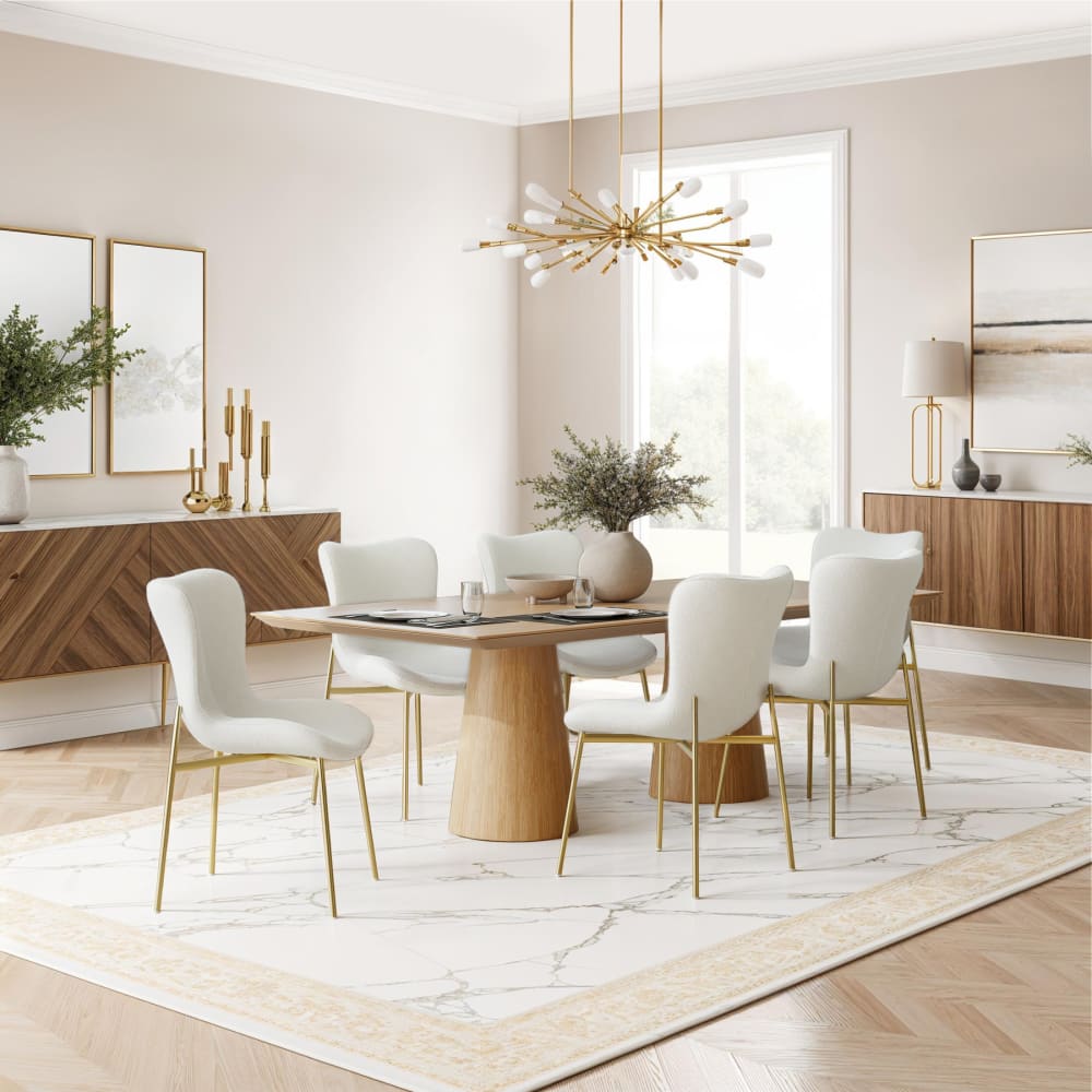 6 chaises rembourrées tissu bouclette ergonomiques blanc/doré