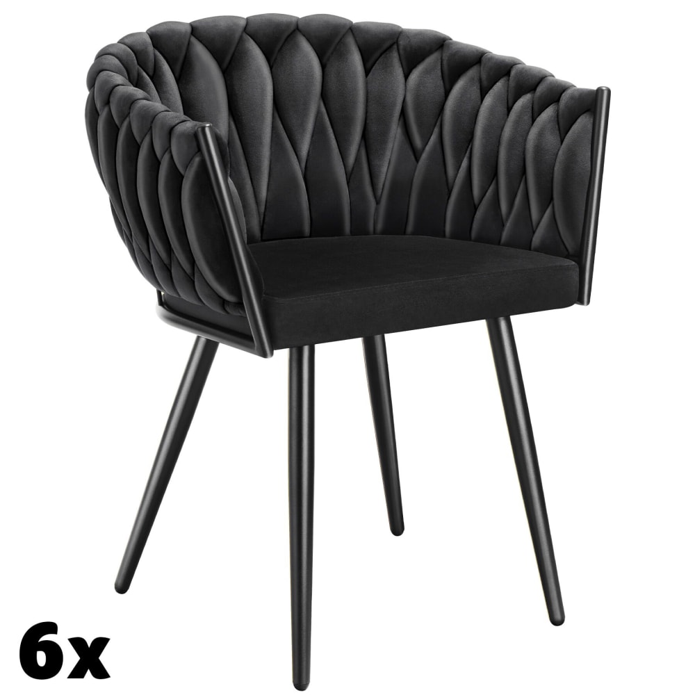 Lot 6 chaises de salle à manger en velours design noué noires