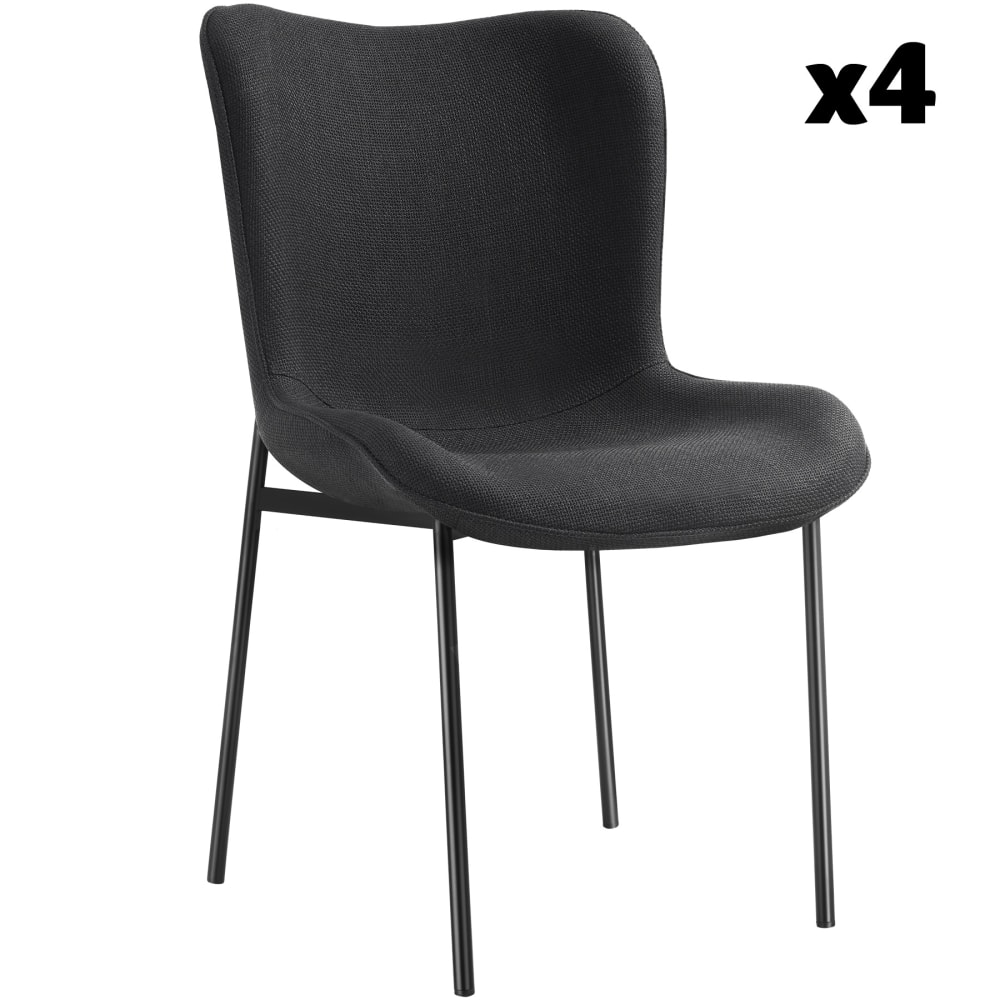 4 chaises rembourrées revêtement en tissu et forme ergonomique noir