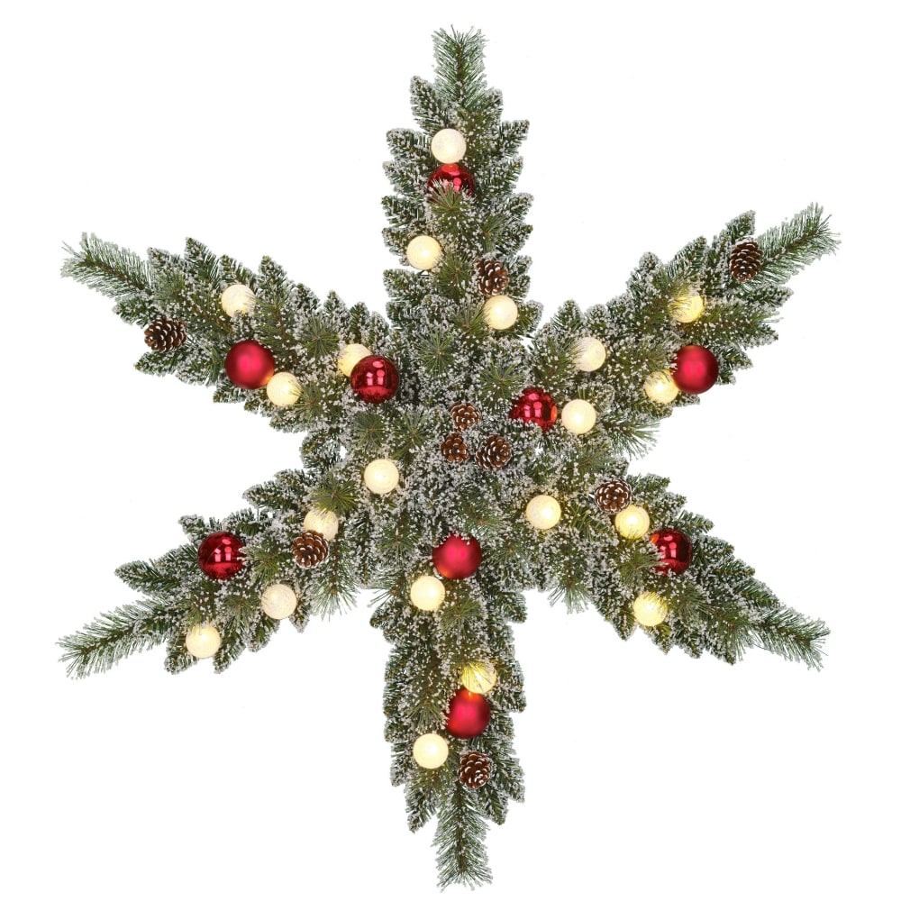 Corona de navidad artificial estrella led blanco cálido d90