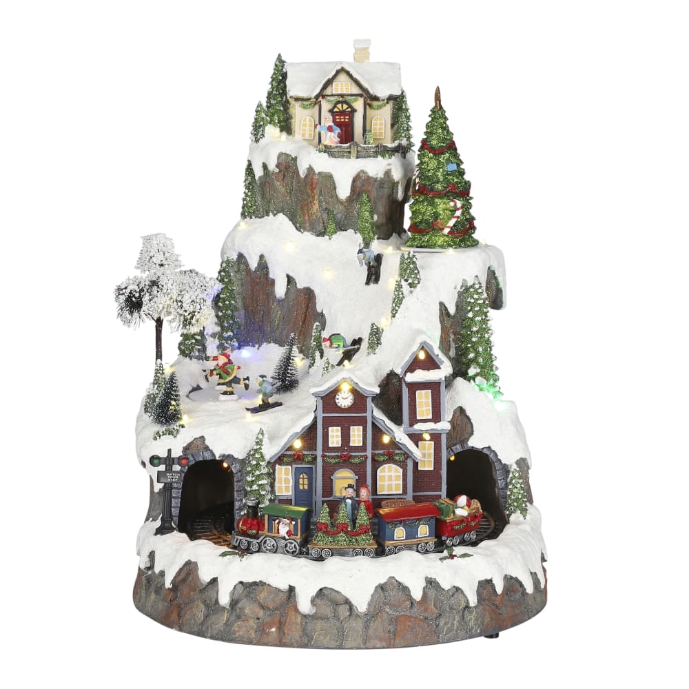 Miniatura de la aldea de navidad aldea de montaña con tren d31