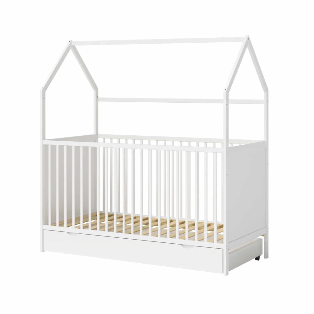 Mobili Rebecca Kinderbett 140x70 cm aus weißem Holz mit Schublade Holz Baby