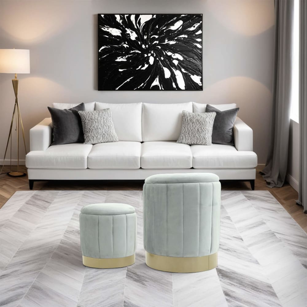 Ensemble de 2 poufs de rangement en tissu effet velours gris - Maisons du Monde