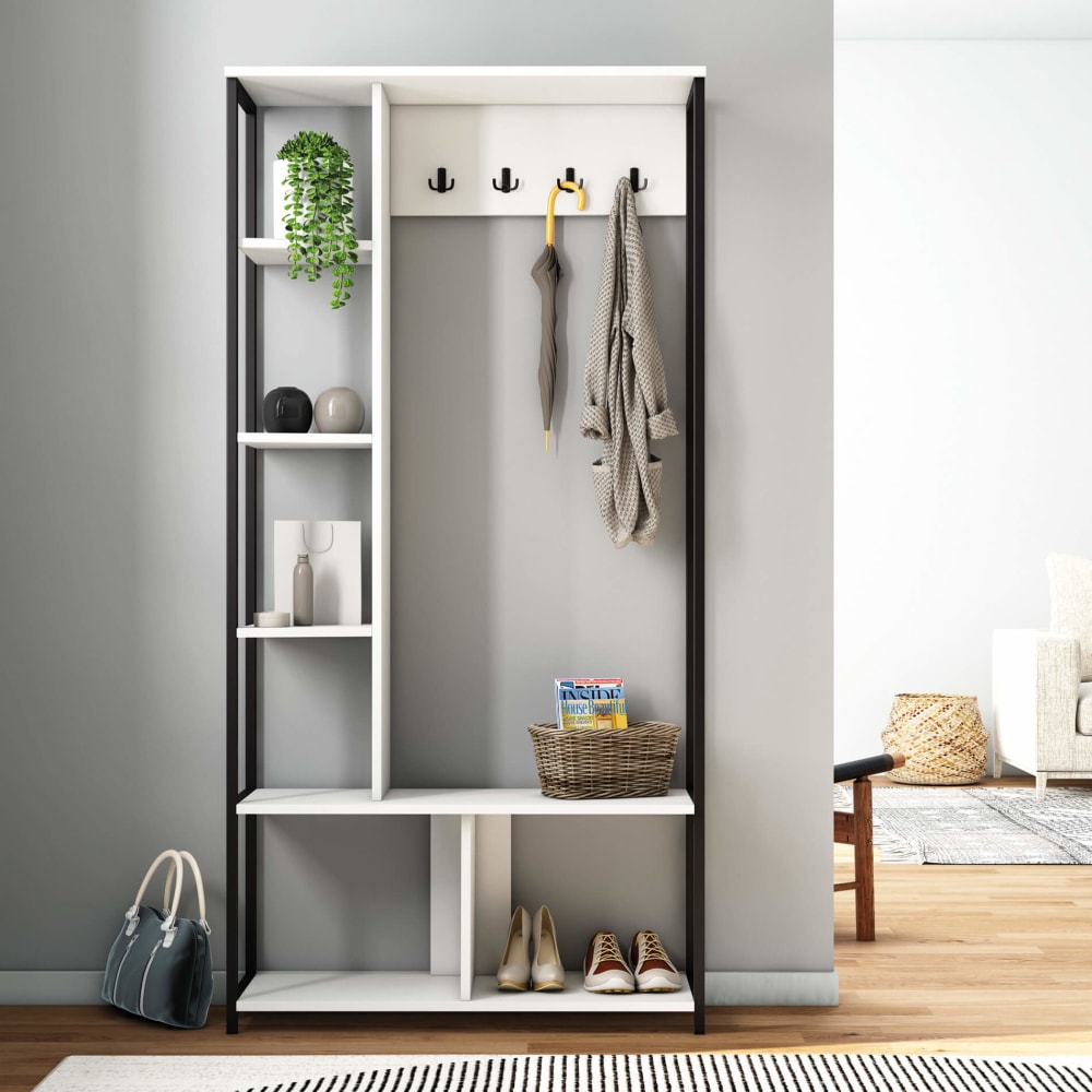Armoire ouverte avec 5 étagères en aggloméré et acier blanc - Maisons du Monde