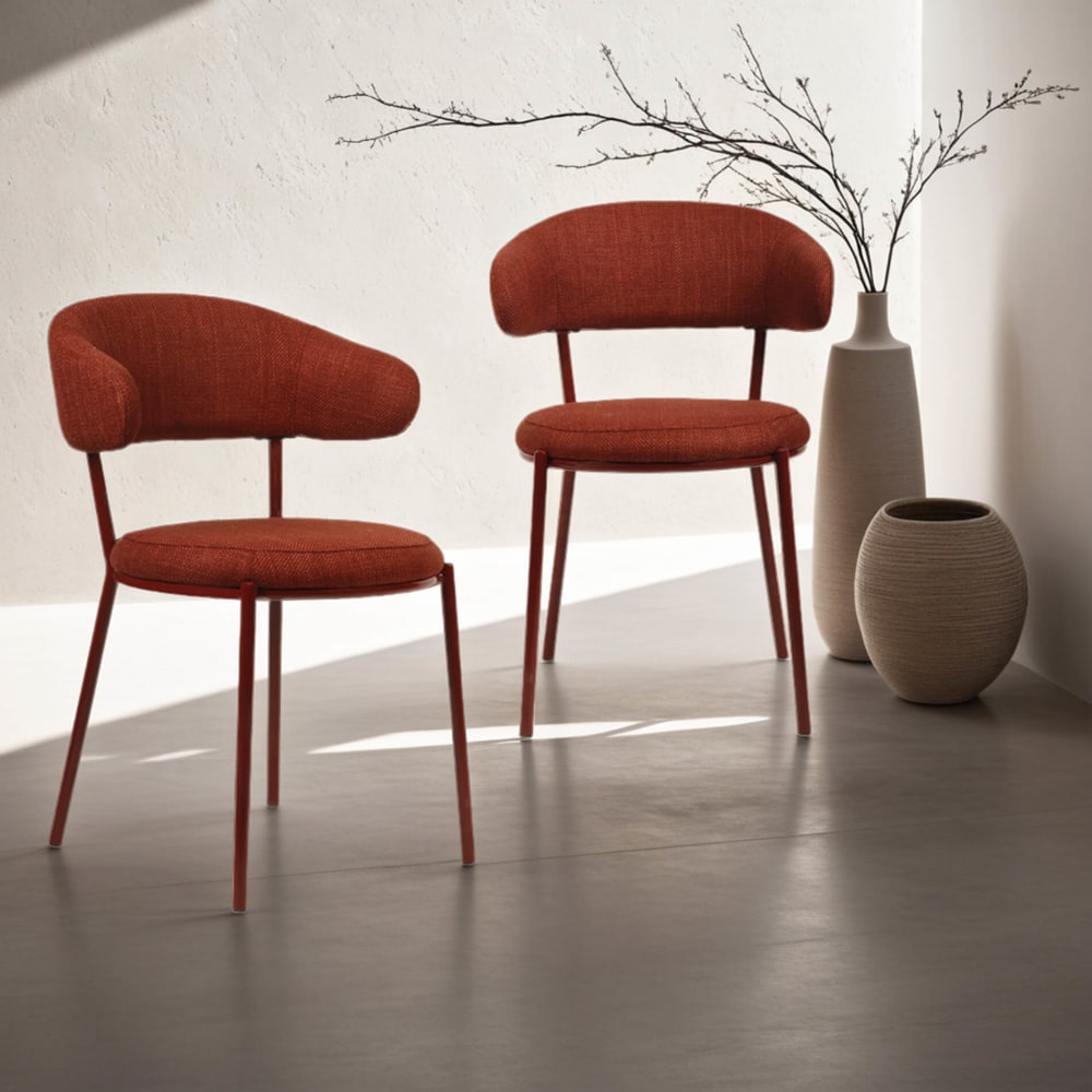 Ensemble de 2 chaises de salle à manger rouges rembourrées en tissu