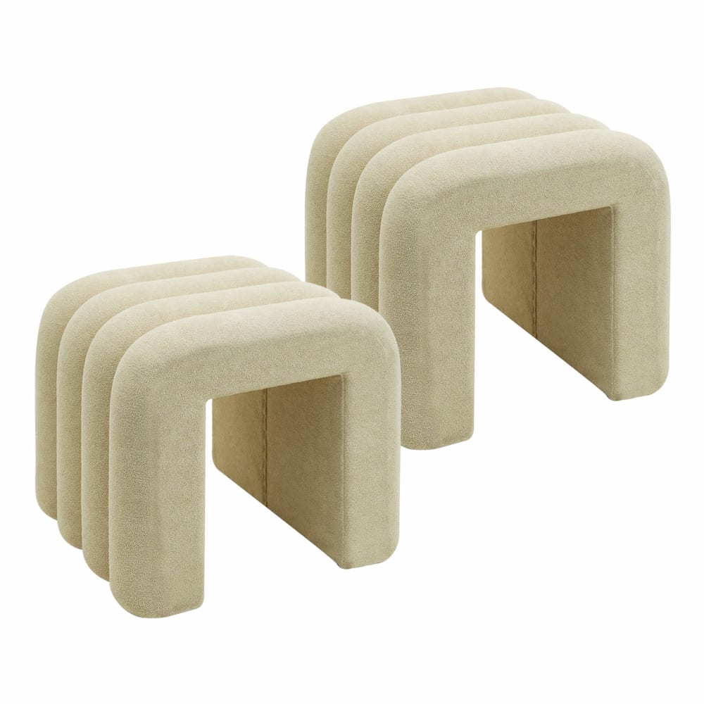 Ensemble de 2 poufs repose-pieds modernes en tissu beige