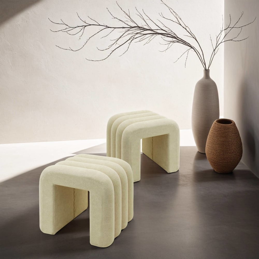 Ensemble de 2 poufs repose-pieds modernes en tissu beige