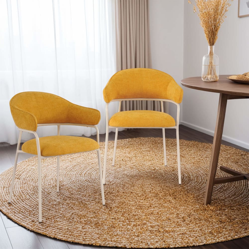 Ensemble de 2 chaises de salle à manger moutarde et blanc en tissu - Maisons du Monde