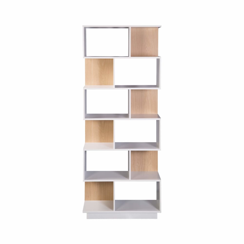 Bibliothèque avec 6 étagères en aggloméré blanc et marron clair