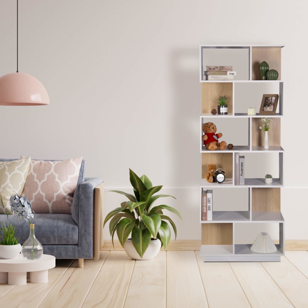 Bibliothèque avec 6 étagères en aggloméré blanc et marron clair - Maisons du Monde