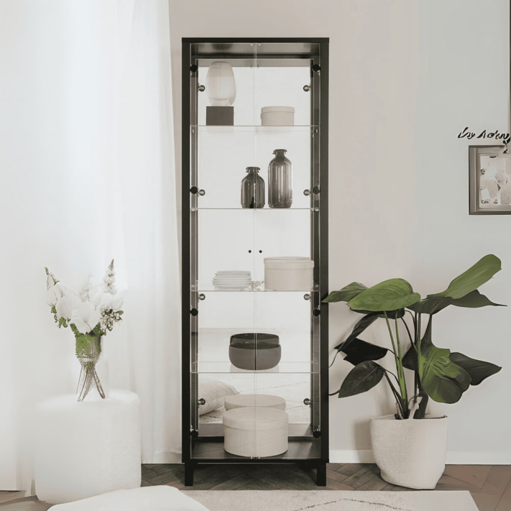 Vitrine 2 portes et 4 étagères en verre l62 x h189 cm - noir - Maisons du Monde