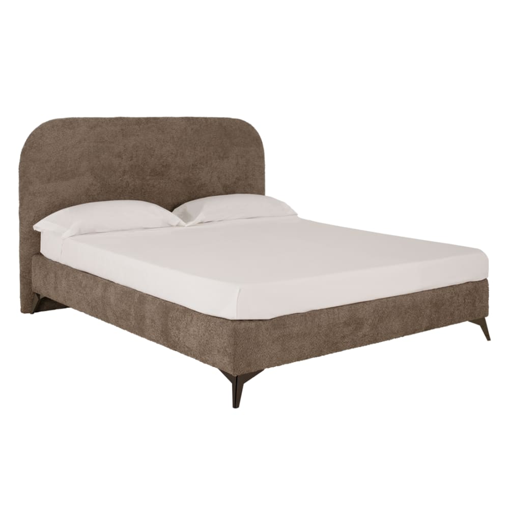 Lit tapissé en bouclé taupe pour matelas 160x200cm