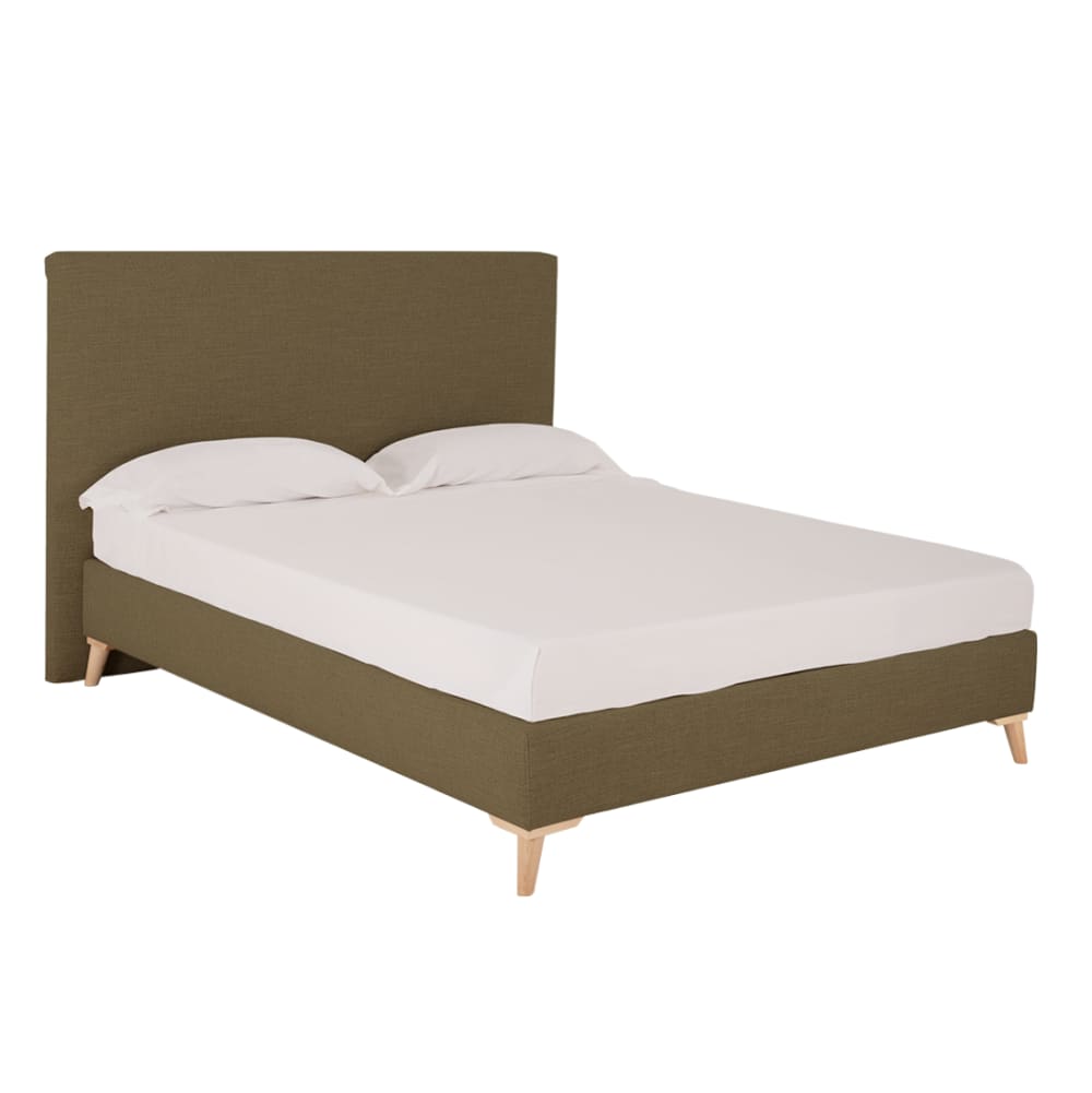 Lit tapissé en lin vert pour matelas 100x200cm
