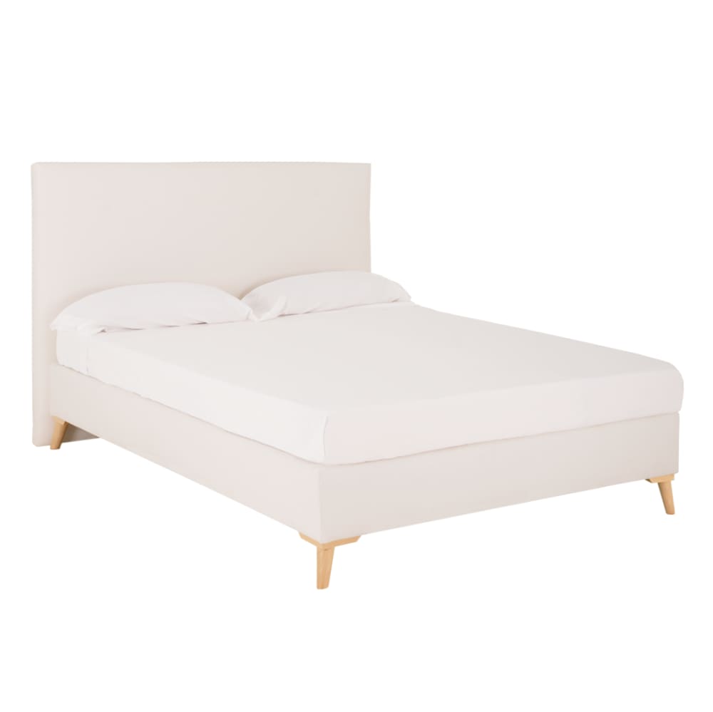 Cama tapizada de lino blanca para colchón 135x200cm