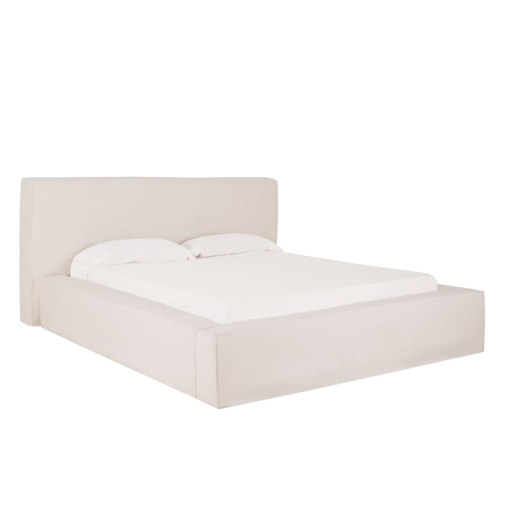 Lit déhoussable en lin blanc pour matelas 200x200cm