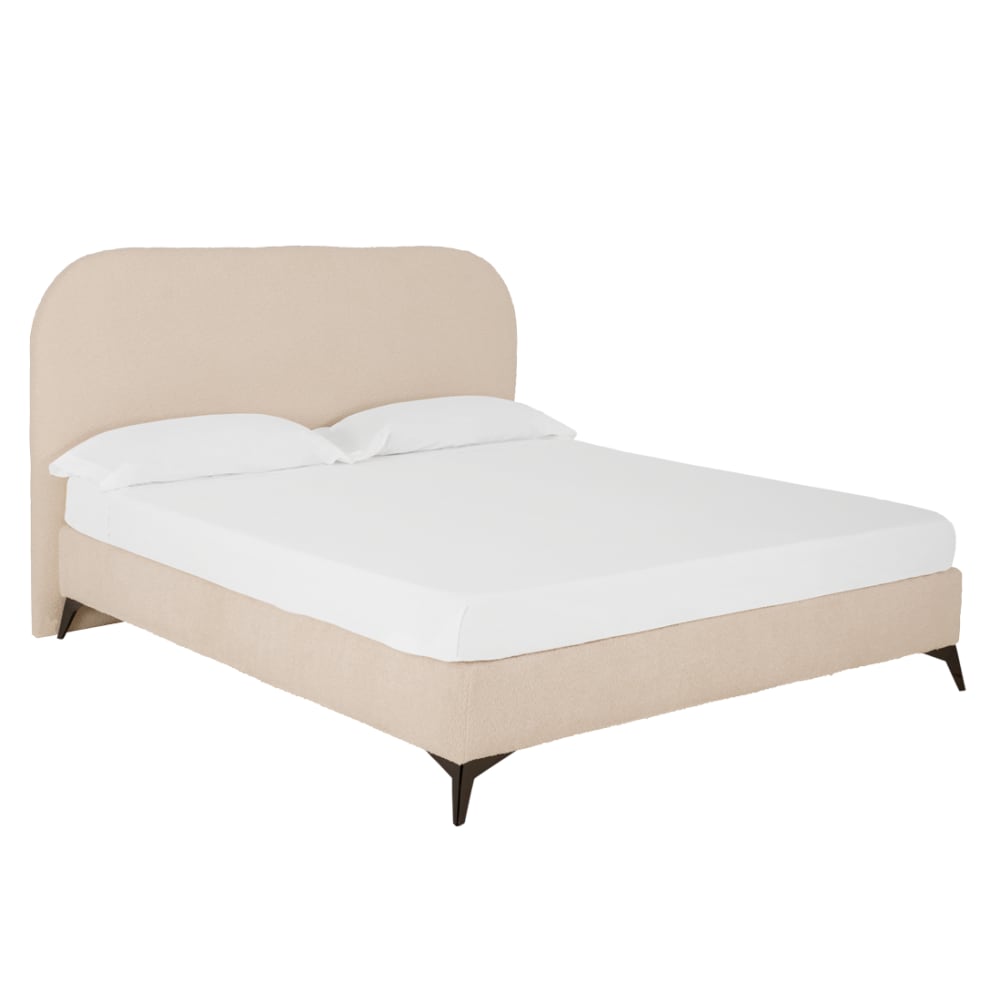 Lit tapissé en bouclé beige pour matelas 160x200cm