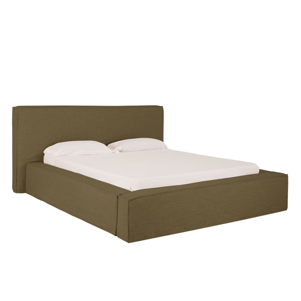 Lit déhoussable en lin vert pour matelas 135x200cm