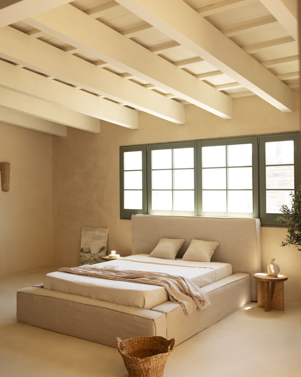 Lit déhoussable en lin beige pour matelas 150x200cm - Maisons du Monde