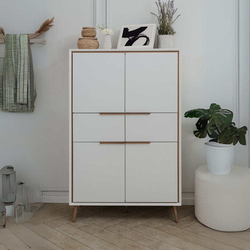 Buffet haut 4 portes et 2 tiroirs h140 cm - chêne et blanc - Maisons du Monde