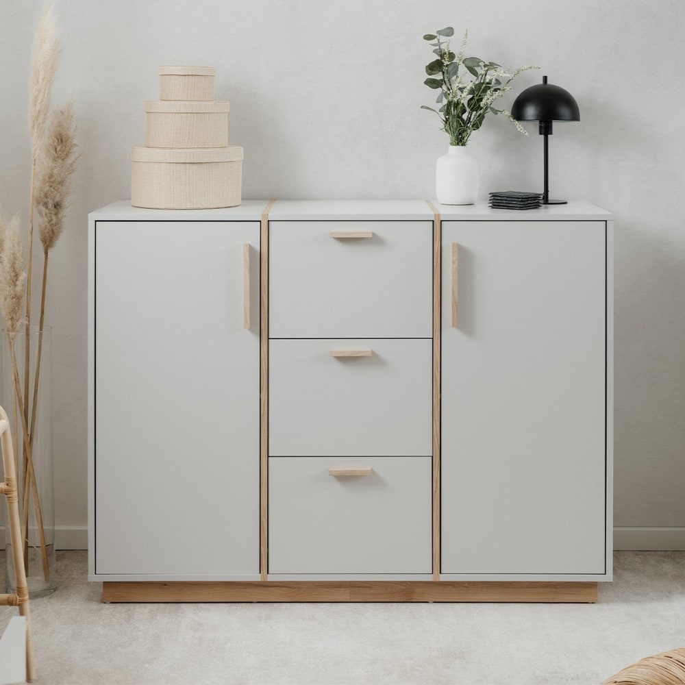 Buffet 2 portes et 3 tiroirs décor blanc et bois - l125 cm - Maisons du Monde
