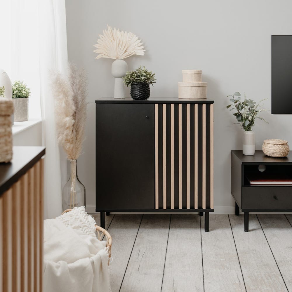 Buffet 2 portes noir et bois - l80 cm - Maisons du Monde