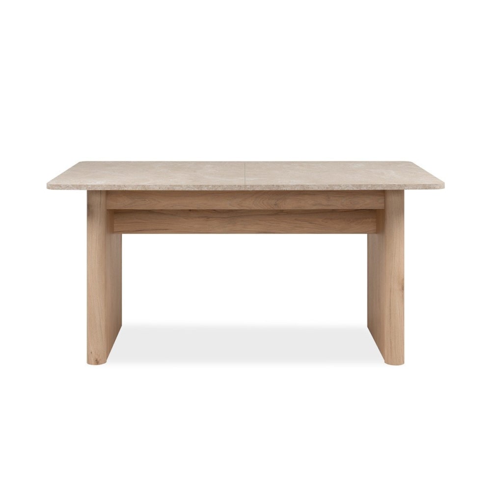Calicosy Table extensible décor chêne et travertin 8 à 10 personnes l160/200 cm style contemporain Beige Panneau De Particules - 200x75x90cm