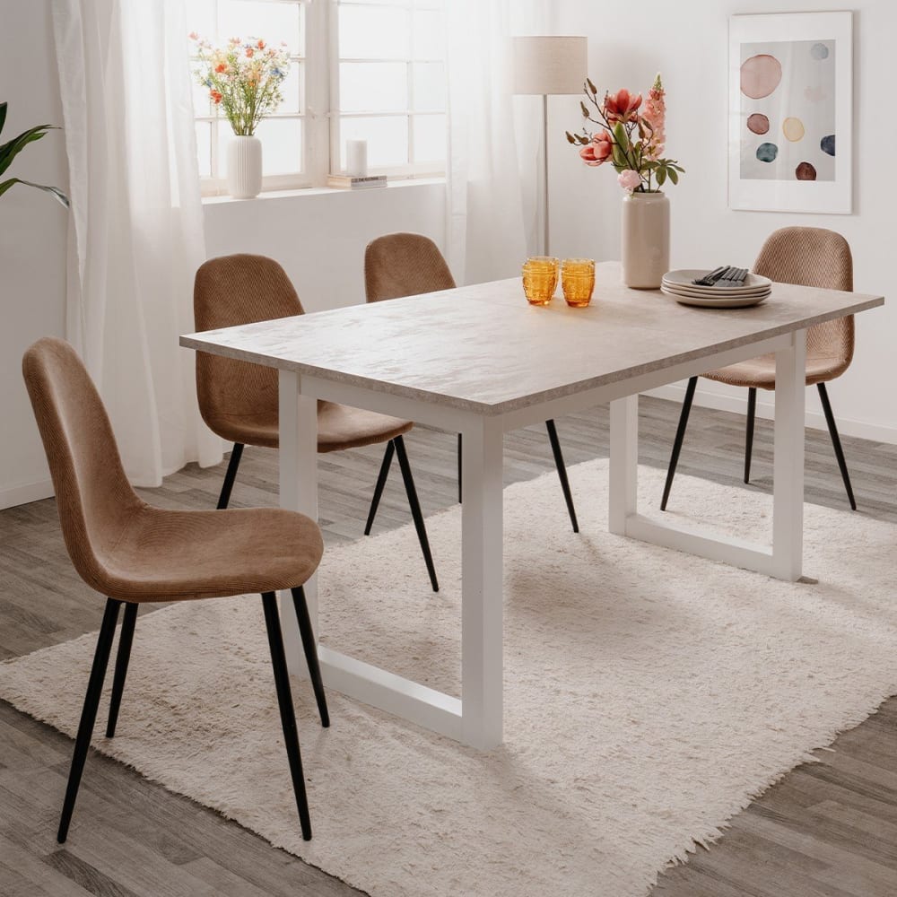 Table à manger extensible 8 à 10 personnes décor travertin L160/200 cm