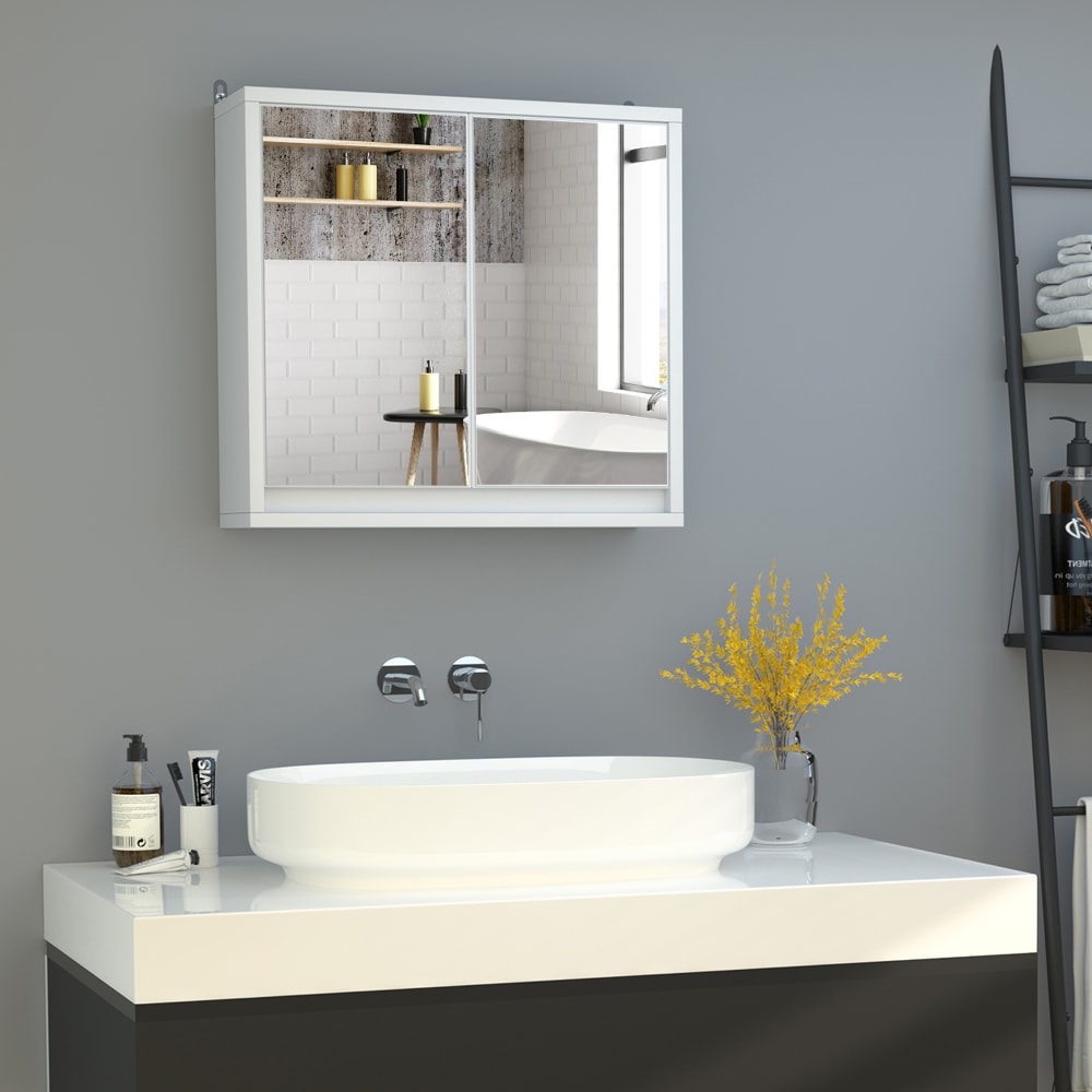 Badezimmer-Spiegelschrank, 2-türig mit Regal, weiß - Maisons Du