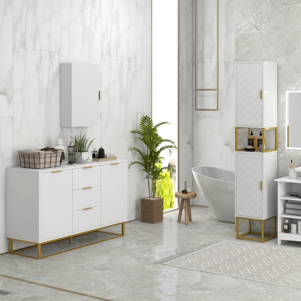 Badezimmer-Wandschrank 2 Fächer, goldweiß & Metallgriff - Maisons