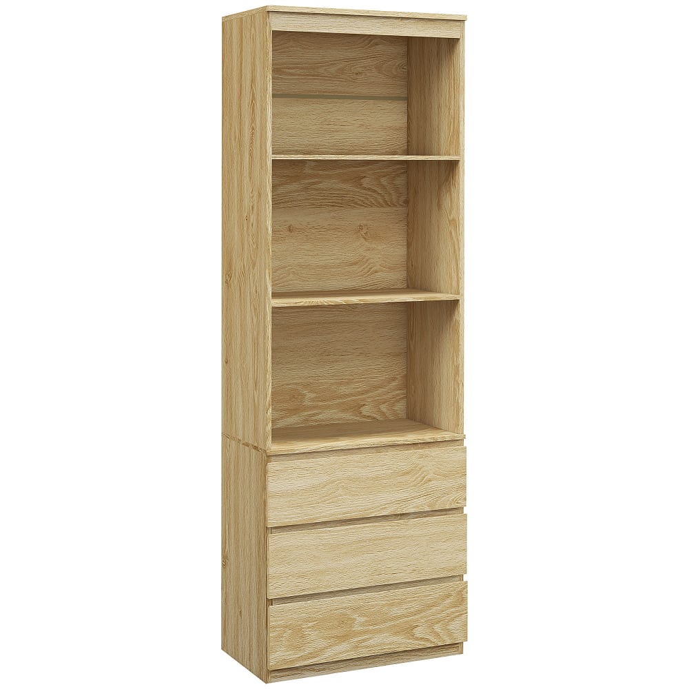 Homcom 3-Etagen-Bibliothek mit Schubladen & Naturholz-Optik Beige Spanplatte
