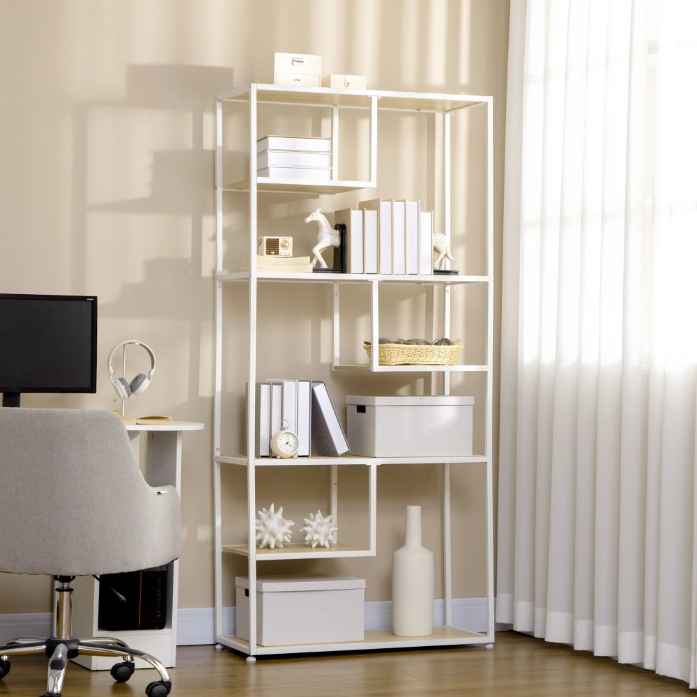 Bibliothèque 7 niveaux style industriel aspect bois clair acier blanc - Maisons du Monde