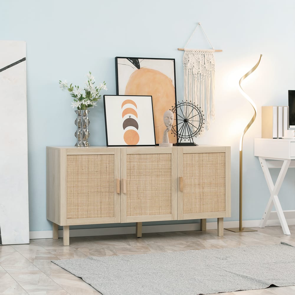 Bohème-Chic-Rattanbuffet, 3-türig & Holzoptik - Maisons Du Monde