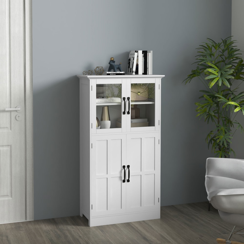 Vitrinenschrank 4Türen 2Böden Weiß Metallgriffe & Glas - Maisons