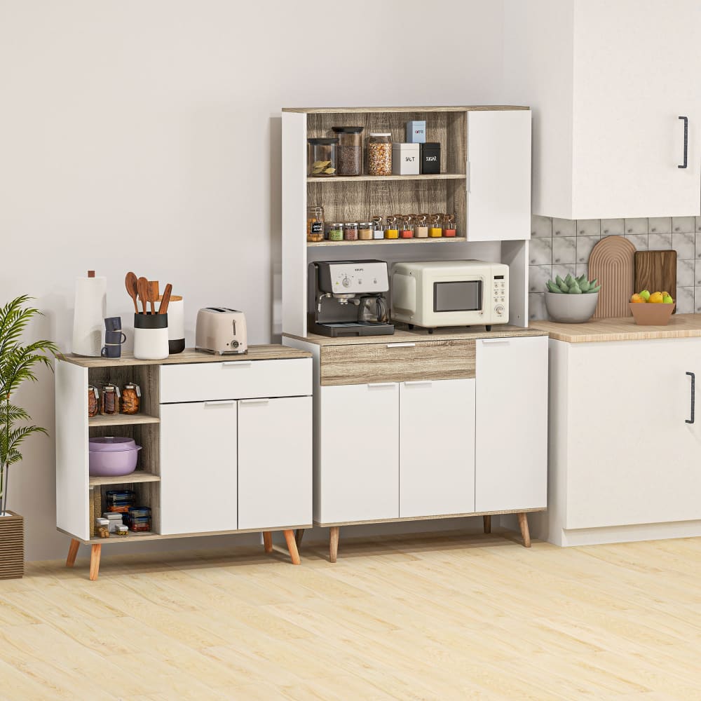 Buffet haut design scandinave - multi-rangement - blanc aspect bois - Maisons du Monde