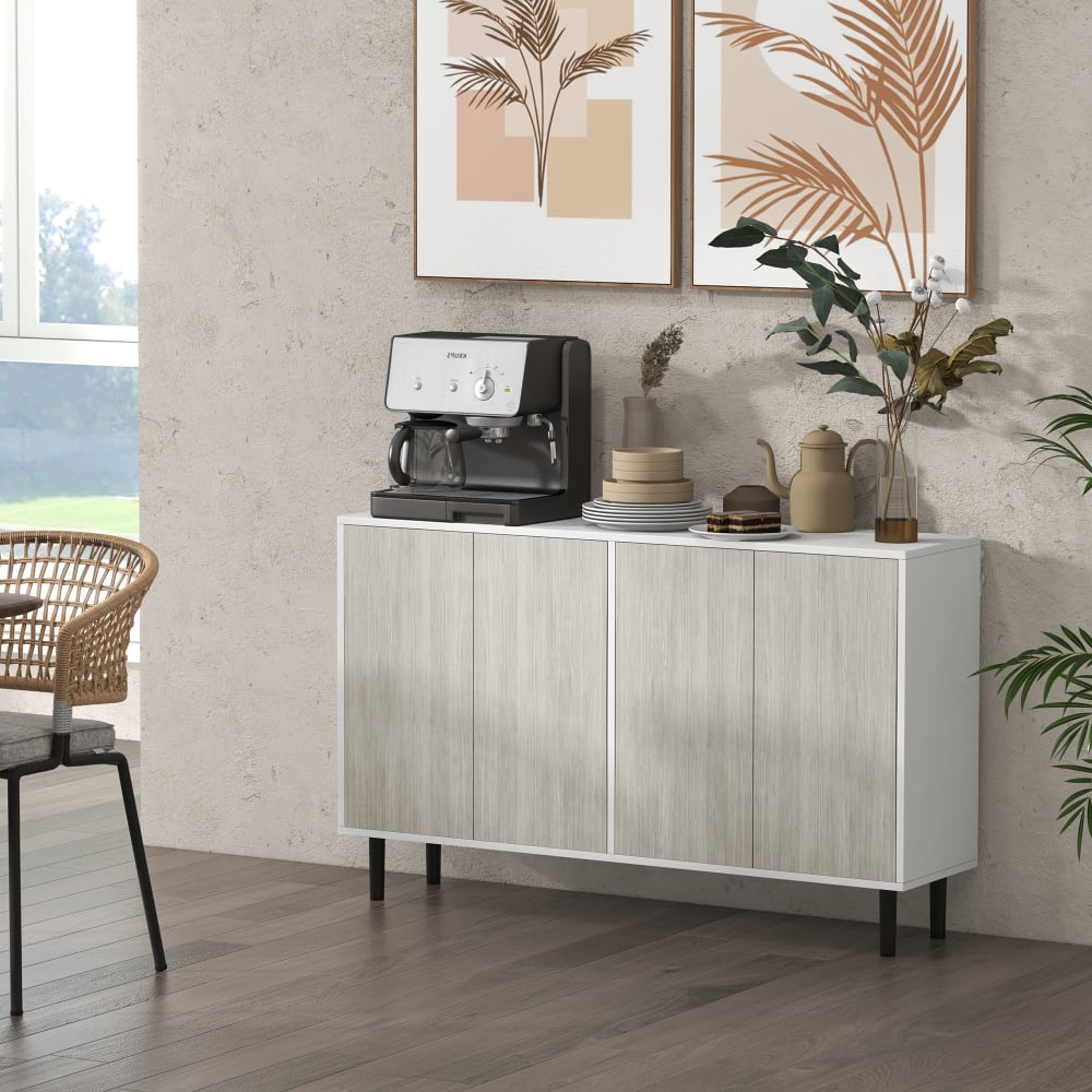 Modern-Design-Buffet 4-türig Schwarz-Weiß & Grauholz-Optik -