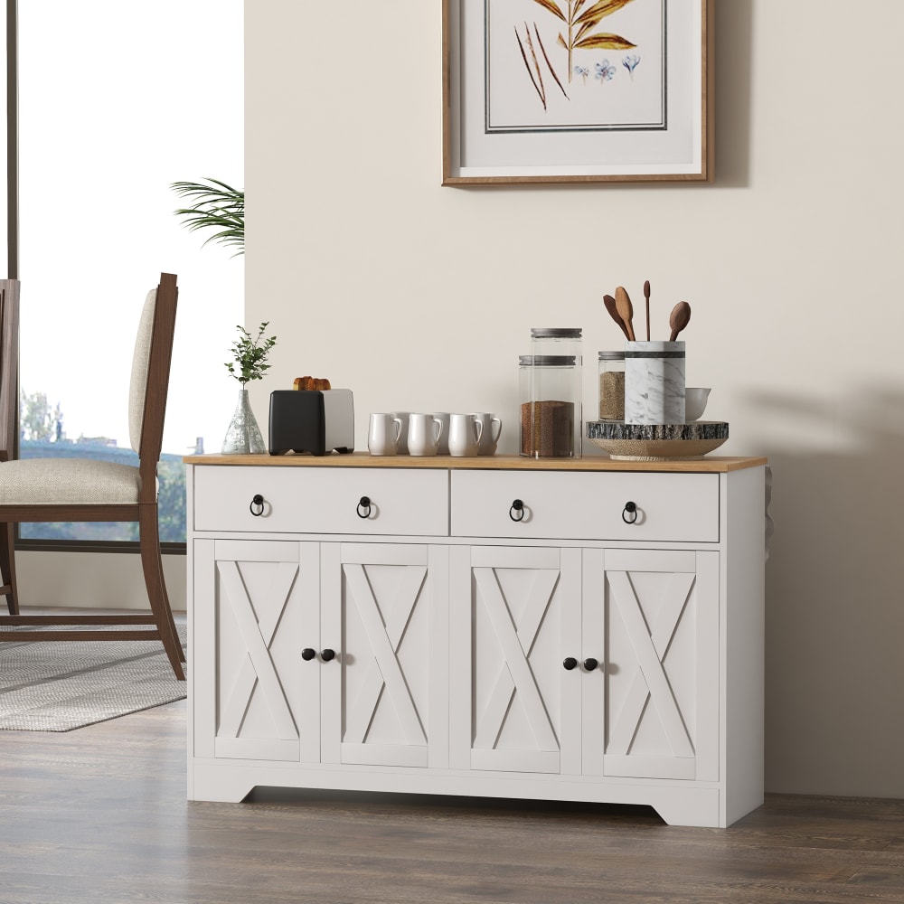 Buffet 2 portes multi-rangement style rural chic blanc aspect bois - Maisons du Monde