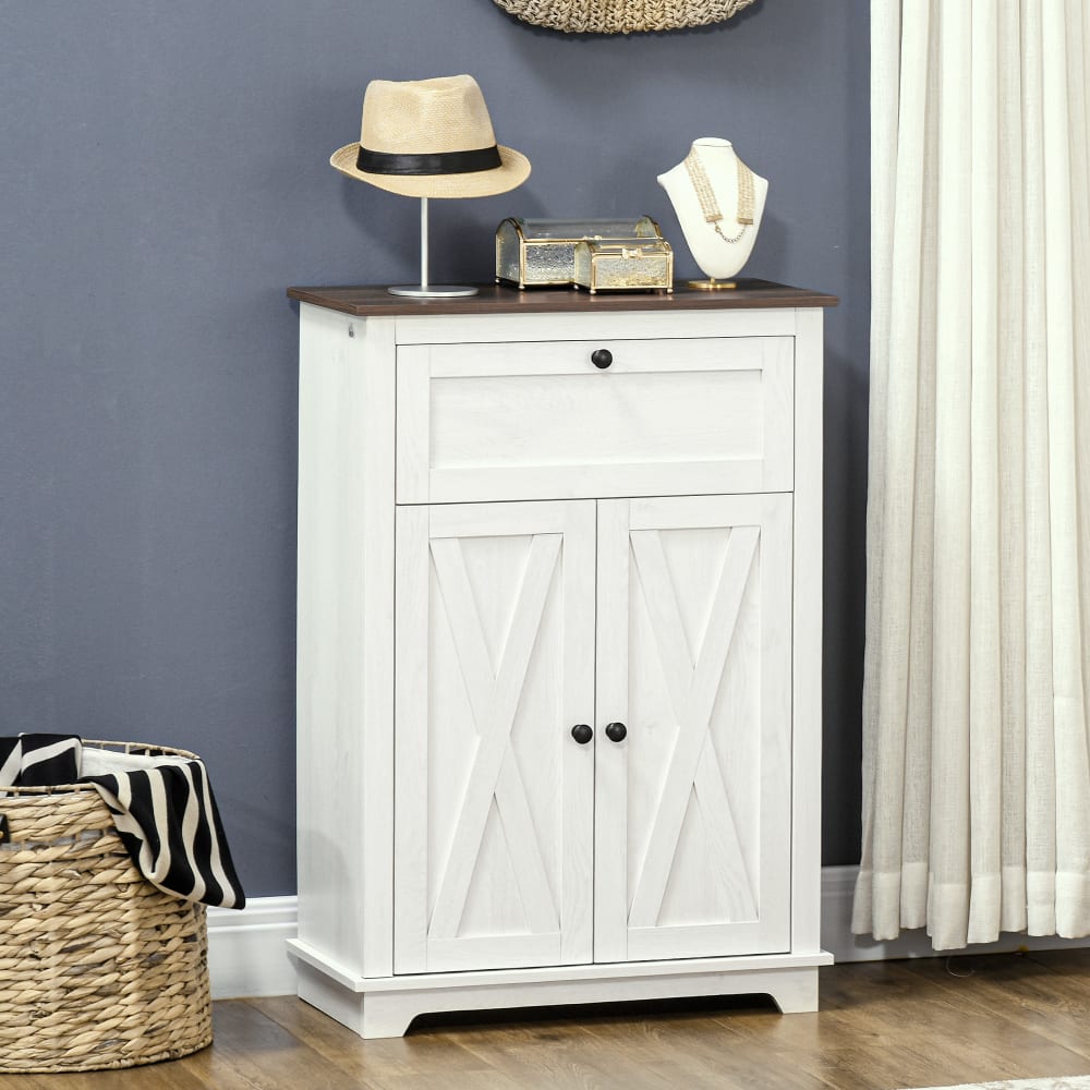 Buffet bas 2 portes multi-rangement style rural chic blanc aspect bois - Maisons du Monde