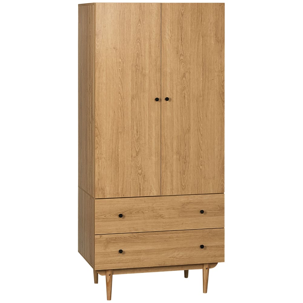 Armoire design scandinave 2 portes tiroirs penderie effet bois clair