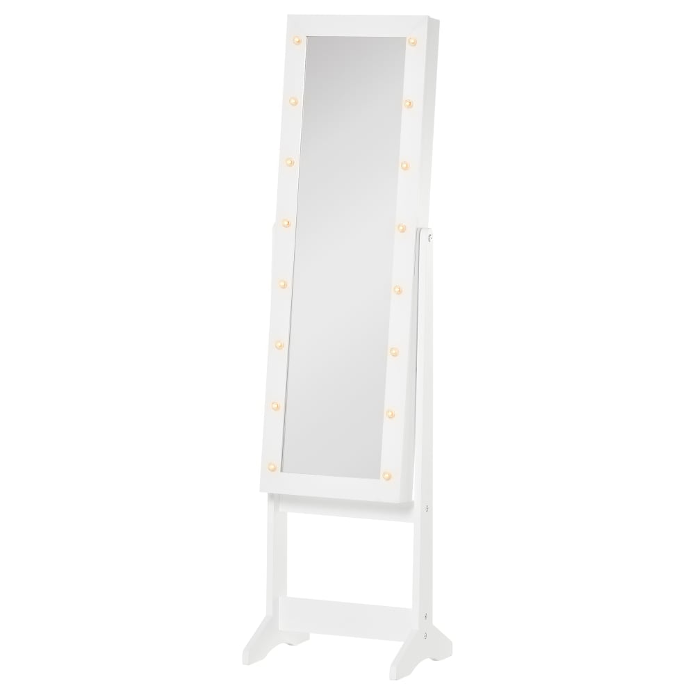 Armoire à bijoux sur pied avec miroir multi-rangement LED blanc