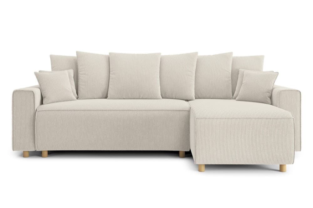 Canapé d'angle convertible en velours côtelé 4 places beige