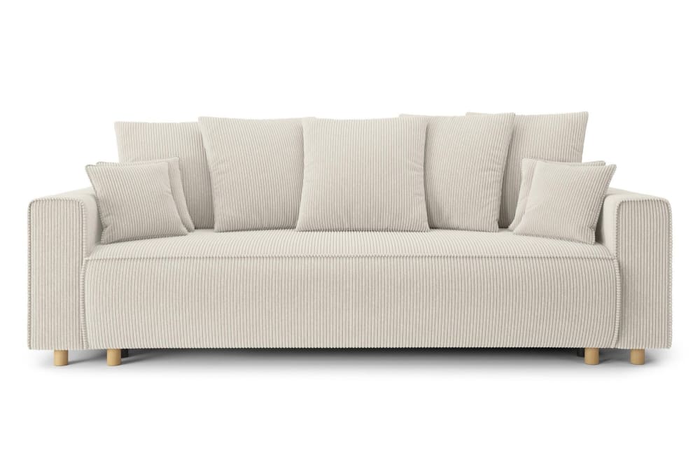 Canapé droit convertible en velours côtelé 3 places beige