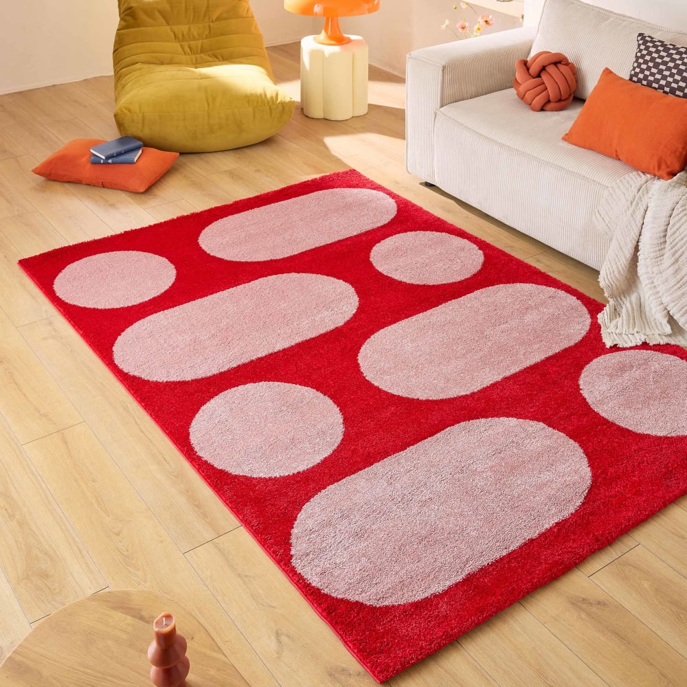 Tapis vintage style année 70 à motif géométrique rouge 80x140 — vue 3