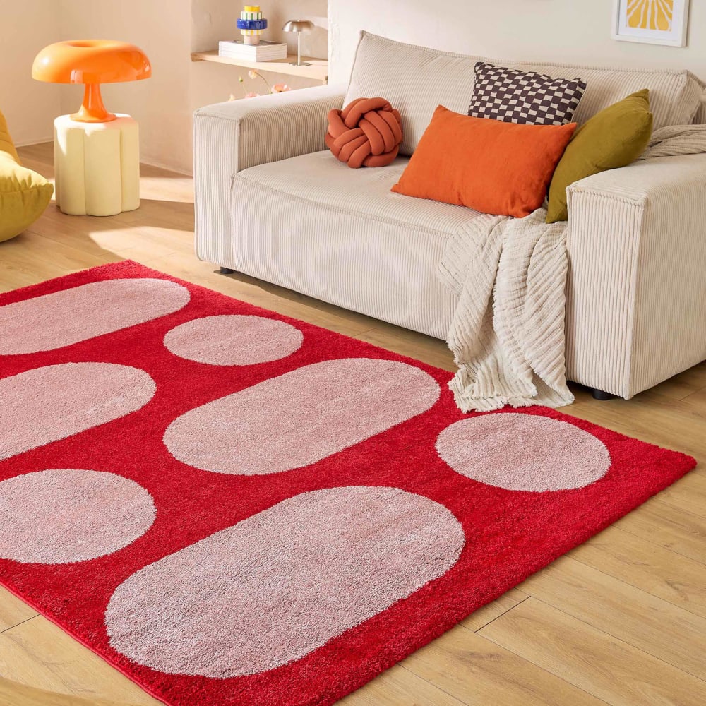 Tapis vintage style année 70 à motif géométrique rouge 200x280 — vue 4