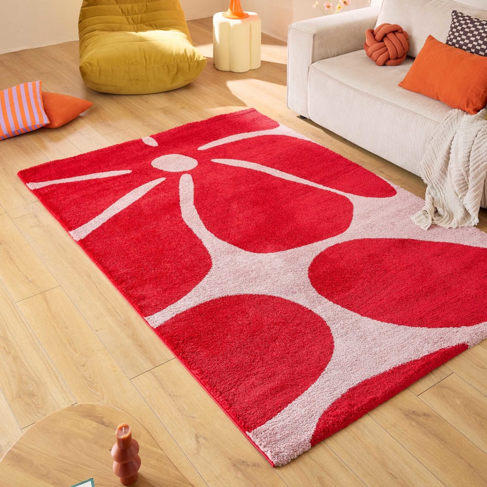 Tapis vintage style année 70 à motif fleur rouge 80x140 — vue 3